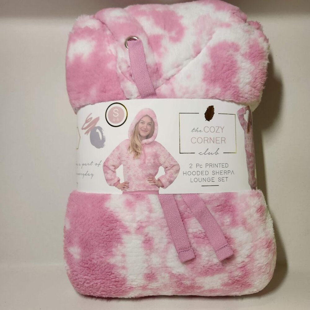 NEW Women's Pajama Gift Set PJs pajamas 2 Piece Hoodie hooded top Pants Pink Top - Picture 4 of 15